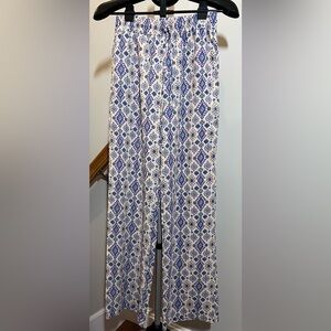 La Miel Blue Purple Patterned Wide-Leg Pant with Elastic Waist - Size Small